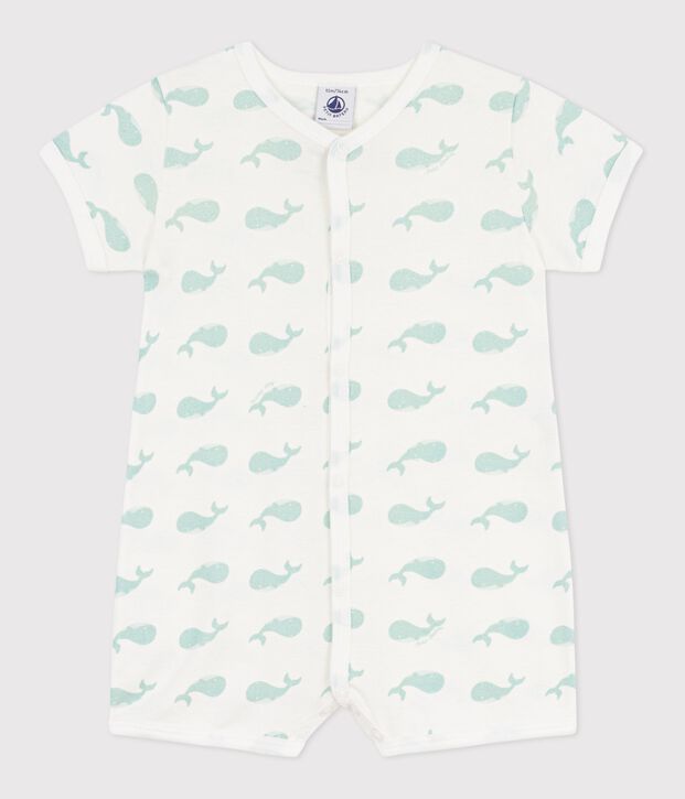 Baby-Kurzoverall aus Baumwolle mit Walmotiv weiss/blau