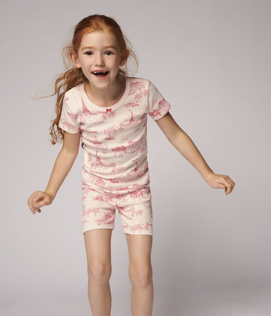 Snugfit-Kurzpyjama aus Baumwolle mit Paris-Motiv im Toile-de-Jouy-Stil für Mädchen rosa FLEUR/rosa GROSEILLER