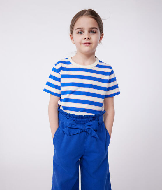 Kurzärmeliges Kinder-T-Shirt aus Baumwolle mit Streifen weiss AVALANCHE/ MULTICO