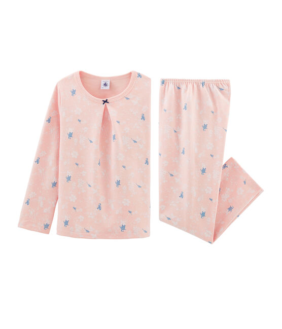 Rosa Pyjama mit Pinguin-Muster aus Doubleface-Jersey für kleine Mädchen rosa MINOIS/weiss MULTICO