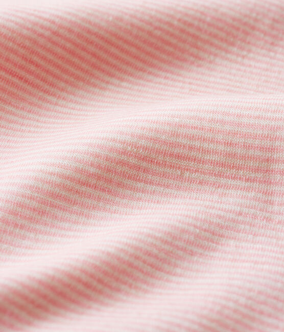 Langärmliger Baby-Body mit Streifen aus Wolle und Baumwolle rosa CHARME/weiss MARSHMALLOW