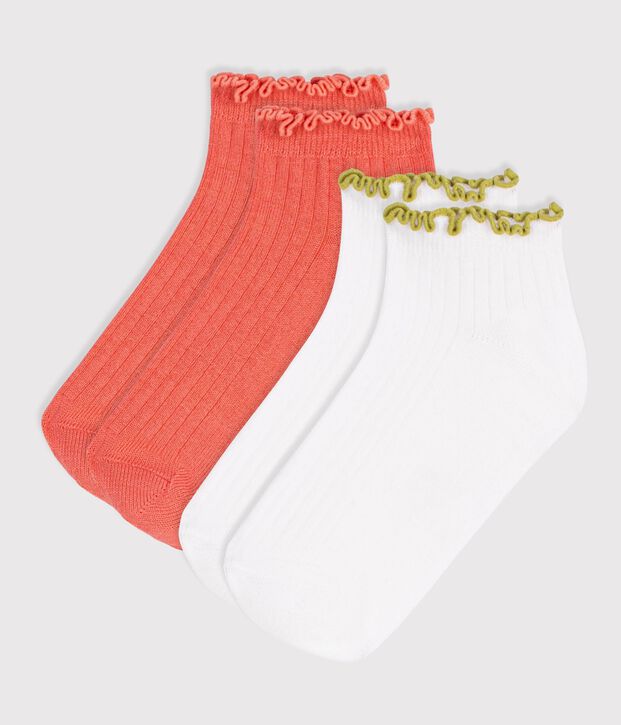 2 Paar Kinder-Socken aus Baumwolle mit geringeltem Bund f&uuml;r M&auml;dchen vielfarbig