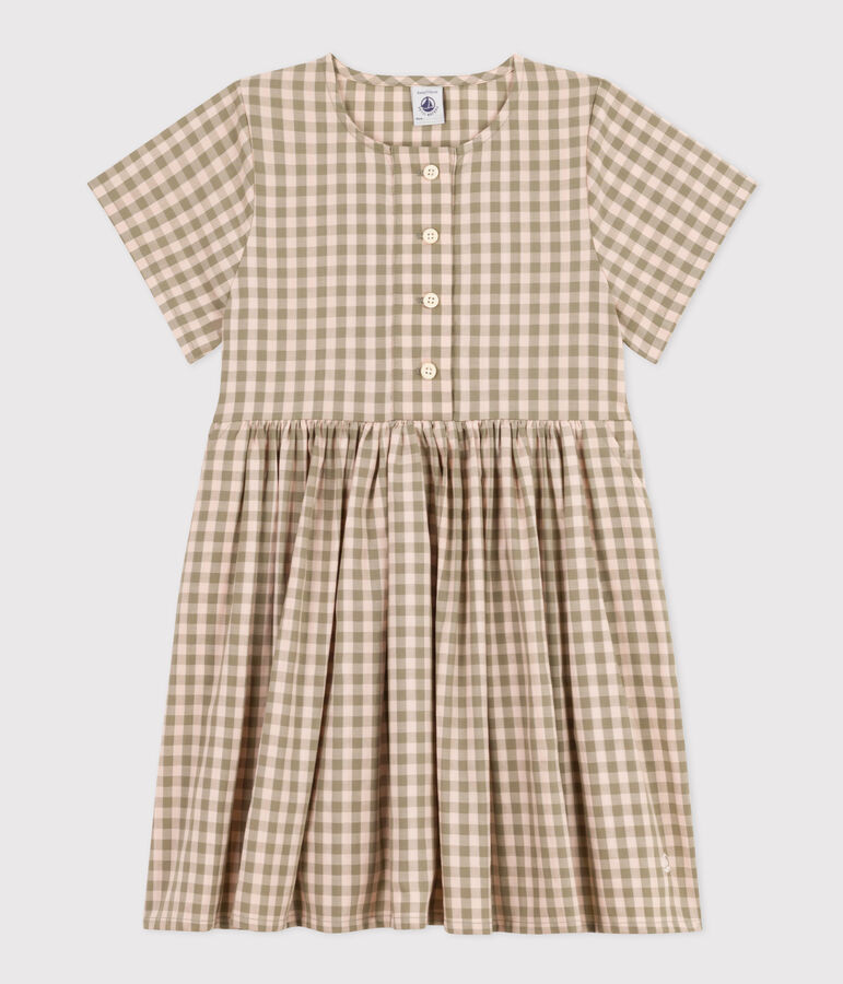 Kurz&auml;rmeliges Kleid aus Seersucker Kinder/M&auml;dchen gr&uuml;n/rosa