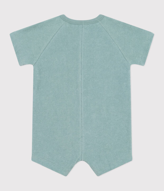 Baby-Kurzoverall aus einfarbigem Baumwoll-Frottee mit Aufn&auml;her gr&uuml;n