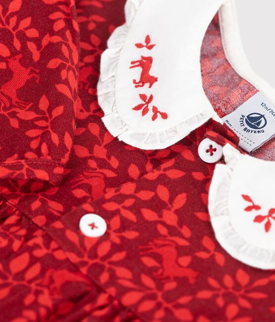 Langärmeliges Baby-Kleid aus Baumwolle mit Muster und besticktem Kragen rot AMARANTE/ TERKUIT