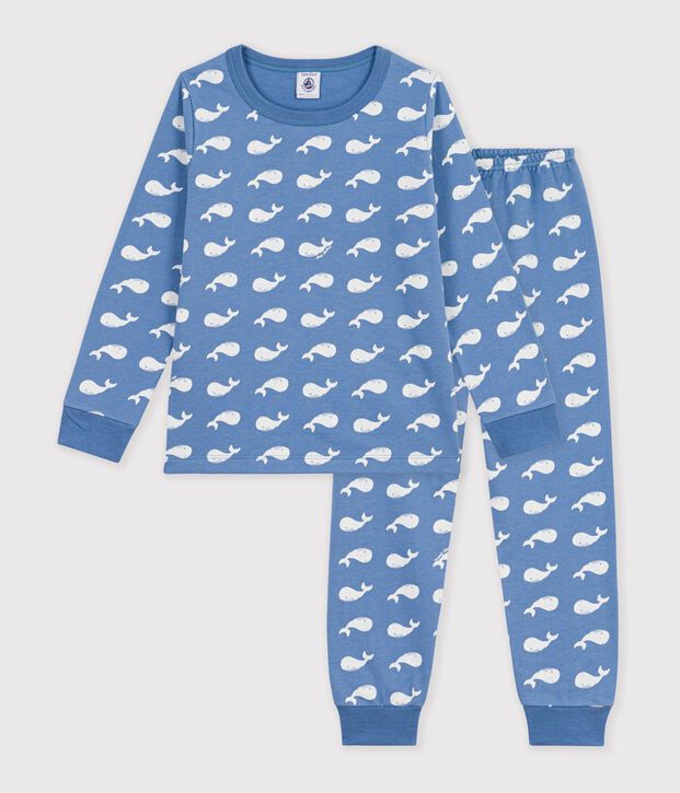 Kinder-Pyjama aus Molton mit Walmotiv blau/weiss