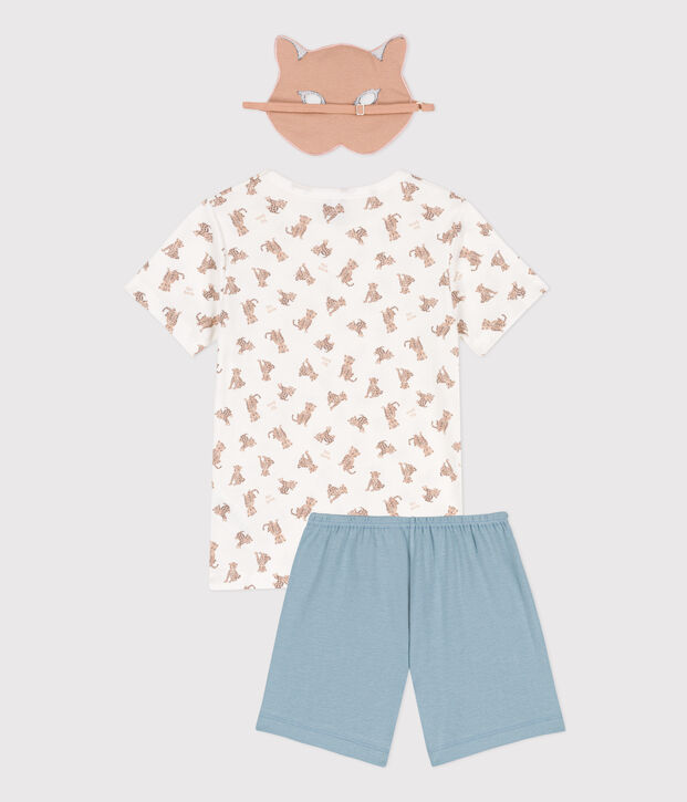 Kinderpyjama aus Baumwolle mit Leopardenmuster und Maske weiss/vielfarbig