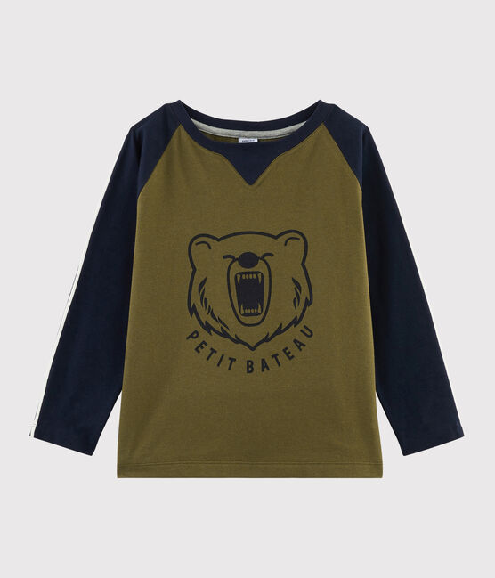 Kinder-T-Shirt mit Siebdruck für Jungen grün MILITARY/blau SMOKING