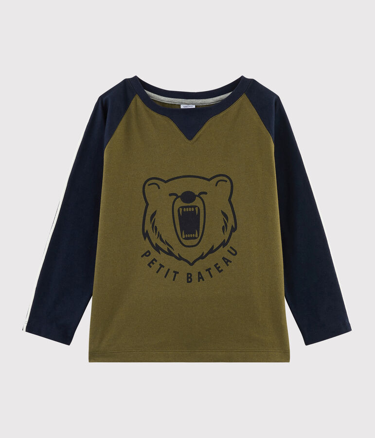 Kinder-T-Shirt mit Siebdruck f&uuml;r Jungen gr&uuml;n MILITARY/blau SMOKING