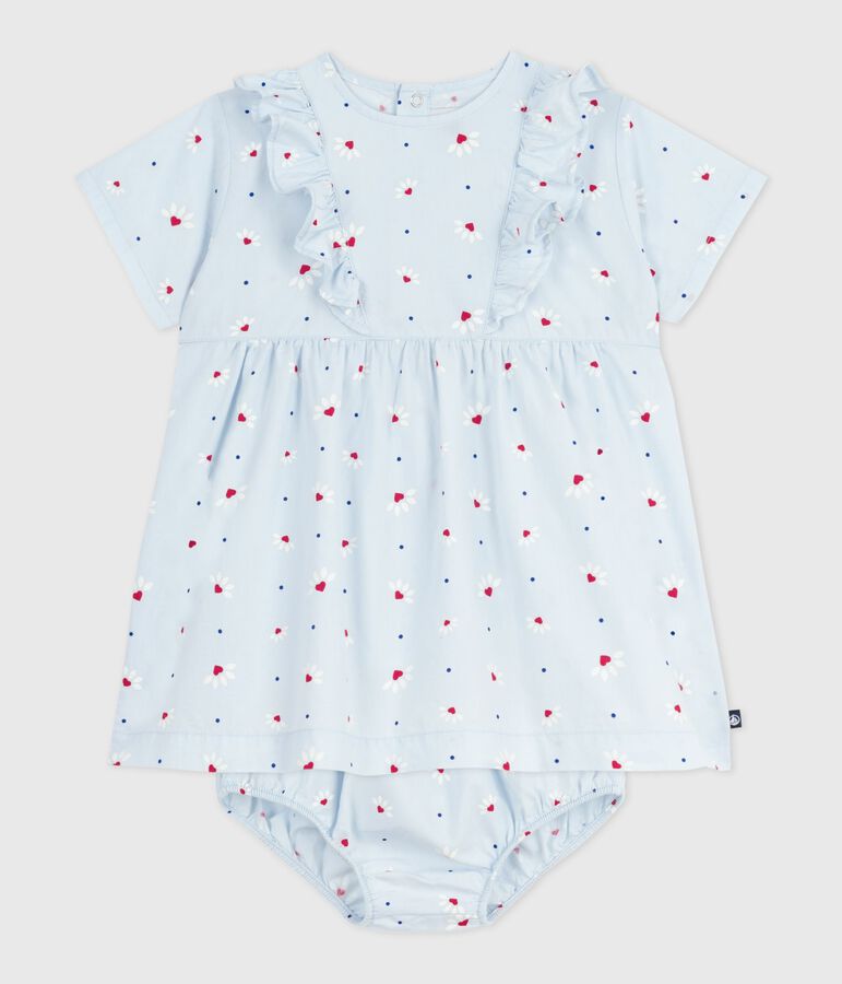 Kurz&auml;rmeliges Babykleid aus Baumwolle und dazu passender Bloomer blau/vielfarbig