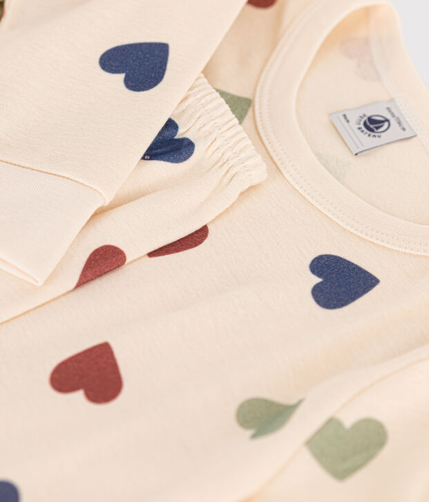 Kinderpyjama aus Baumwolle mit Herz-Printmotiv naturfarben/vielfarbig