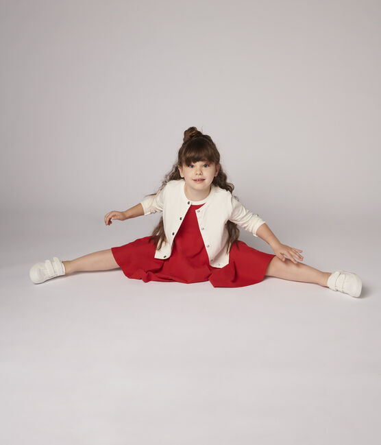 Kinder-Cardigan aus gedoppeltem Jersey für Mädchen weiss MARSHMALLOW