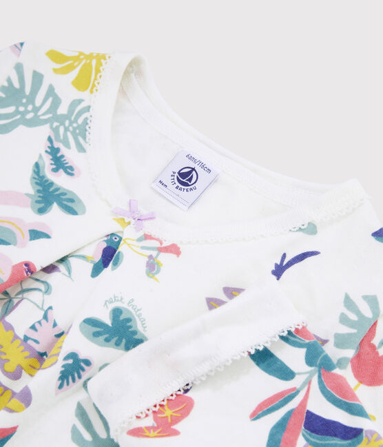 Kinderpyjama aus Doppeljersey mit Dschungelaufdruck für Mädchen weiss MARSHMALLOW/weiss MULTICO