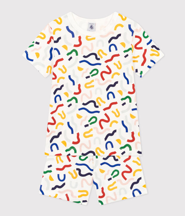 Kurzer Kinderpyjama aus Baumwolle mit Printmotiv mit Leuchteffekt weiss/vielfarbig