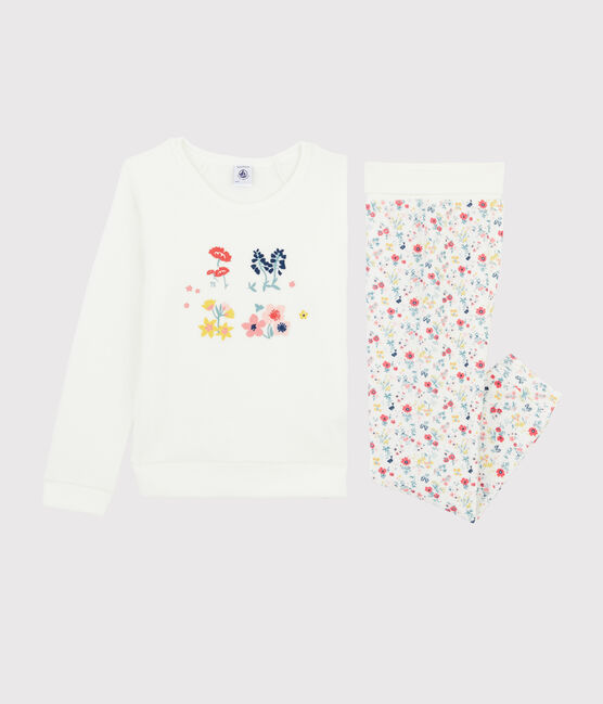 Pyjama mit hoher Taille aus Frottee für Mädchen weiss MARSHMALLOW/weiss MULTICO