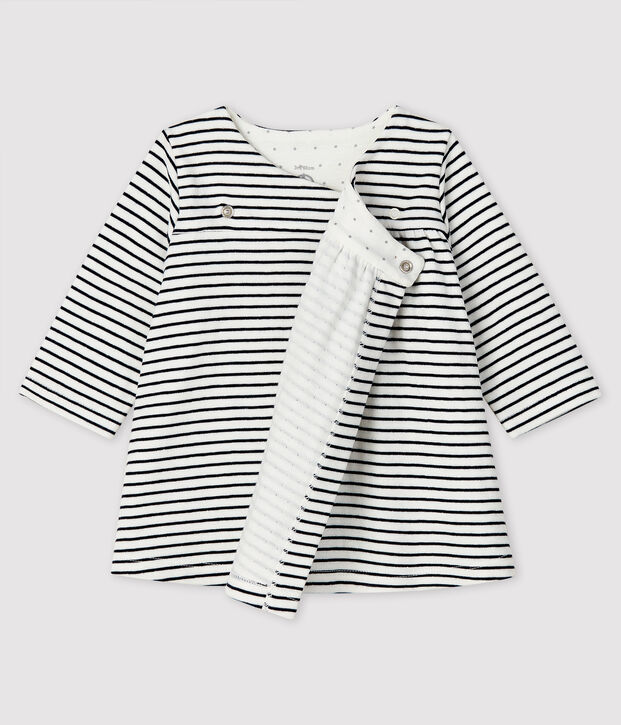 Lang&auml;rmeliges gestreiftes Baby-Kleid f&uuml;r M&auml;dchen aus Doppeljersey weiss/blau