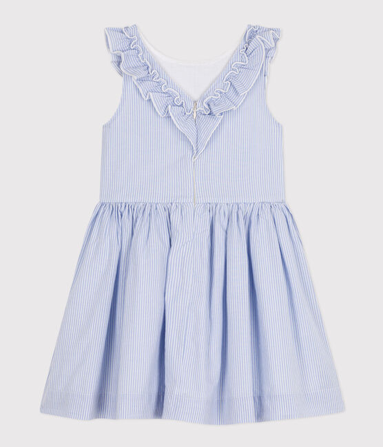 Ärmelloses, gestreiftes Kleid aus Popeline für Kinder/Mädchen BLEU/ MARSHMALLOW/ ARGENT
