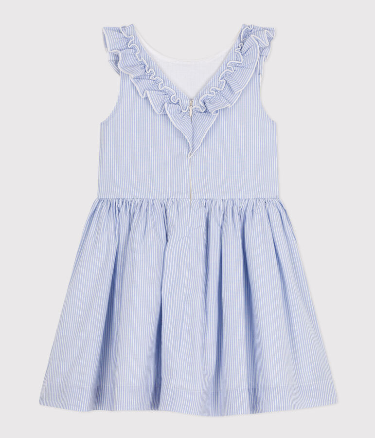 &Auml;rmelloses, gestreiftes Kleid aus Popeline f&uuml;r Kinder/M&auml;dchen blau/weiss/grau