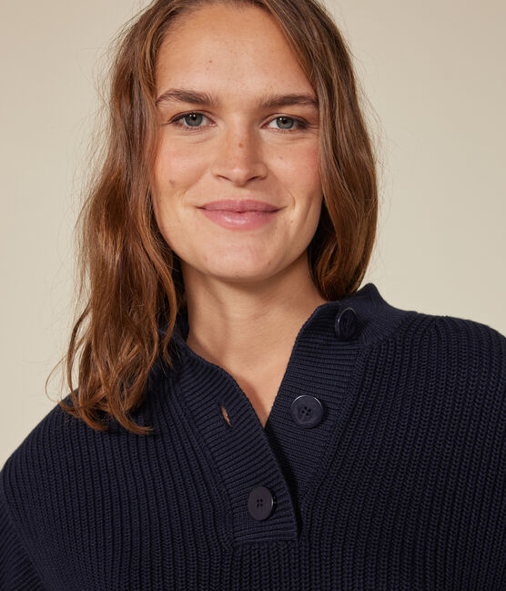 Damen-Pullover mit Stehkragen aus Baumwolle blau SMOKING