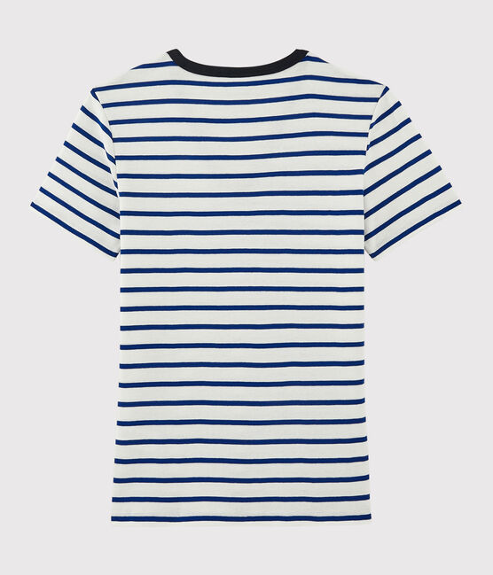 Damen-T-Shirt aus Baumwolle mit V-Ausschnitt weiss MARSHMALLOW/blau SURF