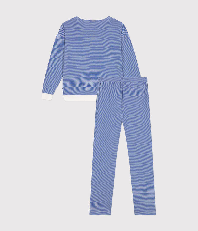 Damen-Pyjama aus gestreifter Baumwolle blau/weiss