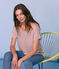 Kurzärmeliges leinen-t-shirt damen weiss MARSHMALLOW/rosa COPPER