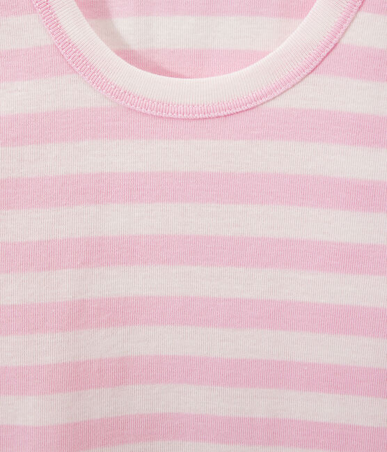 Gestreiftes Damen-Top aus Original-Rippstrick rosa BABYLONE/weiss MARSHMALLOW
