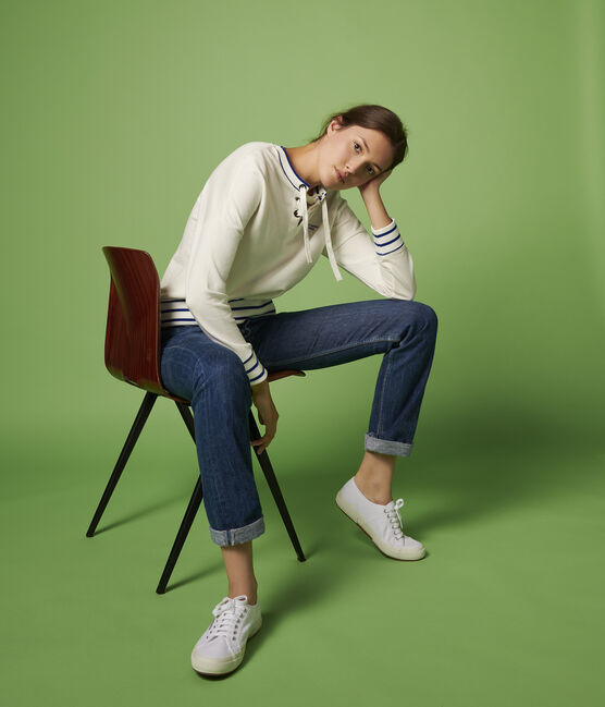 Sweatshirt aus Molton Damen weiss MARSHMALLOW