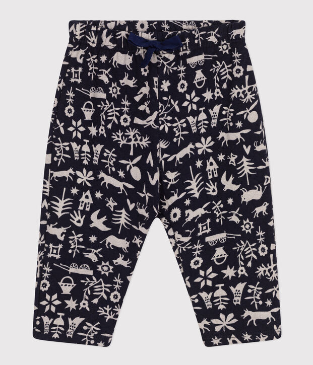 Baby-Hose aus bedrucktem gestepptem Doppeljersey blau/naturfarben