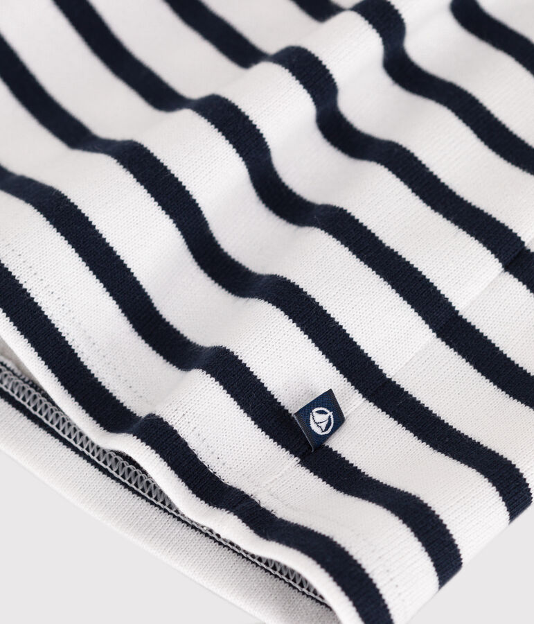 Lang&auml;rmeliges Baby-Kleid aus festem Baumwollstoff mit Matrosenstreifen weiss MARSHMALLOW/blau SMOKING