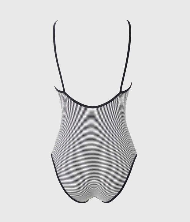 Damen-Badeanzug mit Streifen blau/weiss