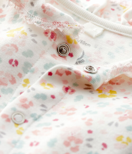 Geblümter Baby-Body für Mädchen mit Kragen aus Rippstrick weiss MARSHMALLOW/weiss MULTICO