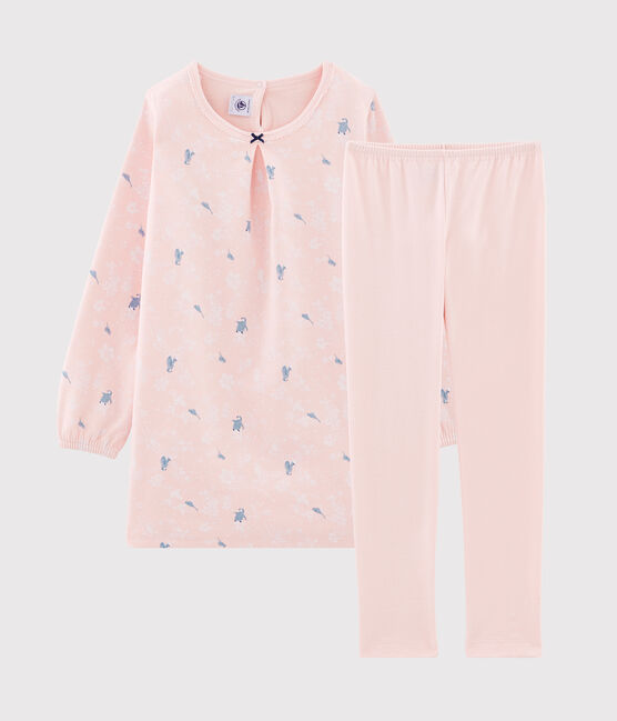 Langärmeliges Nachthemd mit Pinguin-Muster aus Doppeljersey für Mädchen rosa MINOIS/weiss MULTICO