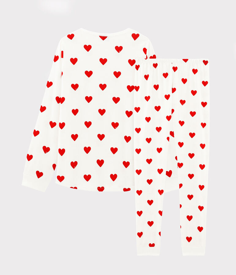 Pyjama aus Rippstrick mit Herzchen-Print f&uuml;r M&auml;dchen/Frauen weiss/rot