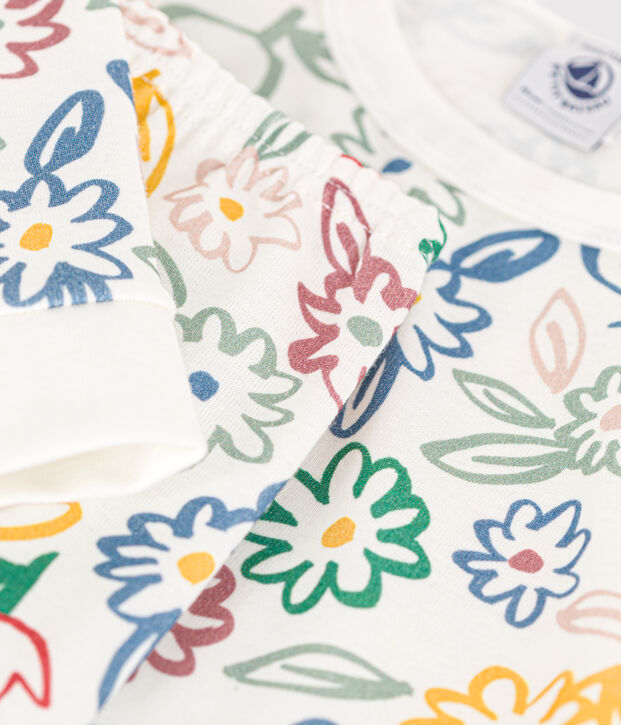 Eng anliegender Kinder-Pyjama aus Baumwolle mit Blumenmotiv weiss/vielfarbig
