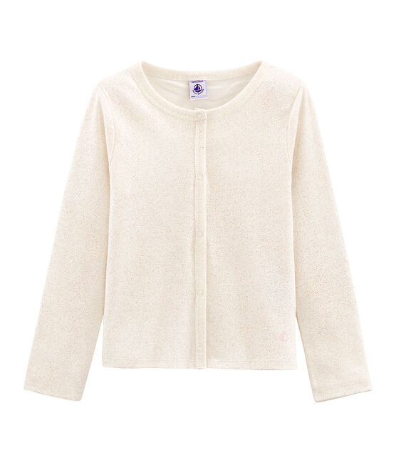 Kinder-Cardigan Mädchen weiss MARSHMALLOW/rosa COPPER