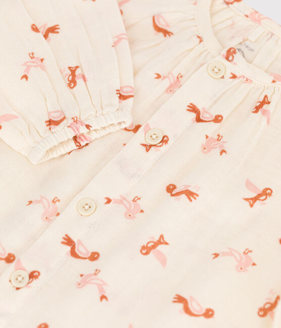 Langer Baby-Overall aus Baumwollgaze mit Vogelmotiv weiss AVALANCHE/ MULTICO