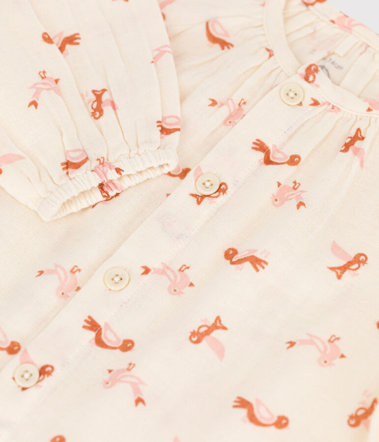 Langer Baby-Overall aus Baumwollgaze mit Vogelmotiv naturfarben/vielfarbig
