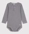 Langärmeliger gestreifter Baby-Body aus Baumwolle mit Tunikaausschnitt blau SMOKING/weiss MARSHMALLOW