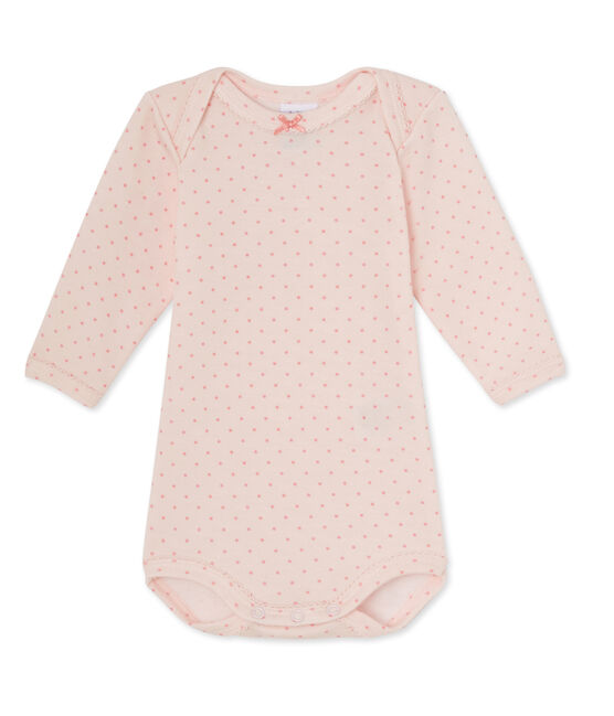 Langärmeliger Baby-Mädchen-Body aus Wolle/Baumwolle rosa VIENNE/rosa GRETEL