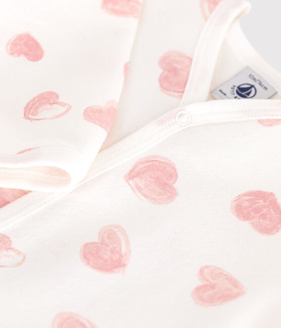 Strampler mit Kragen aus aufgerautem Molton mit Herz-Motiv weiss MARSHMALLOW/rosa CHARME