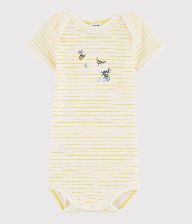 Kurz&auml;rmeliger Baby-Body M&auml;dchen/Jungen weiss/gelb