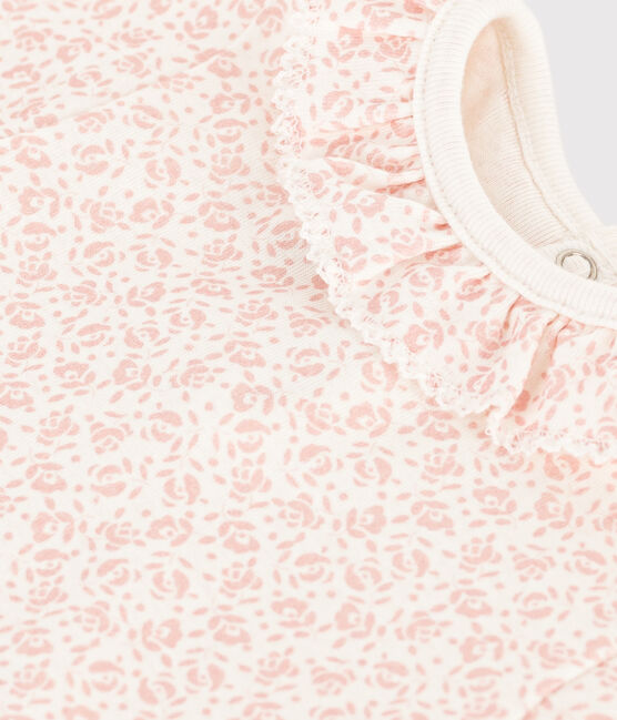 Kurzärmeliger Baby-Body aus Baumwolle mit Halskrause MARSHMALLOW/ PANTY