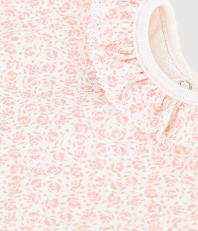 Kurz&auml;rmeliger Baby-Body aus Baumwolle mit Halskrause weiss/rosa