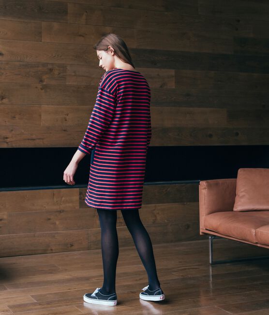 Langärmliges Kleid für Damen blau SMOKING/rot SIGNAL