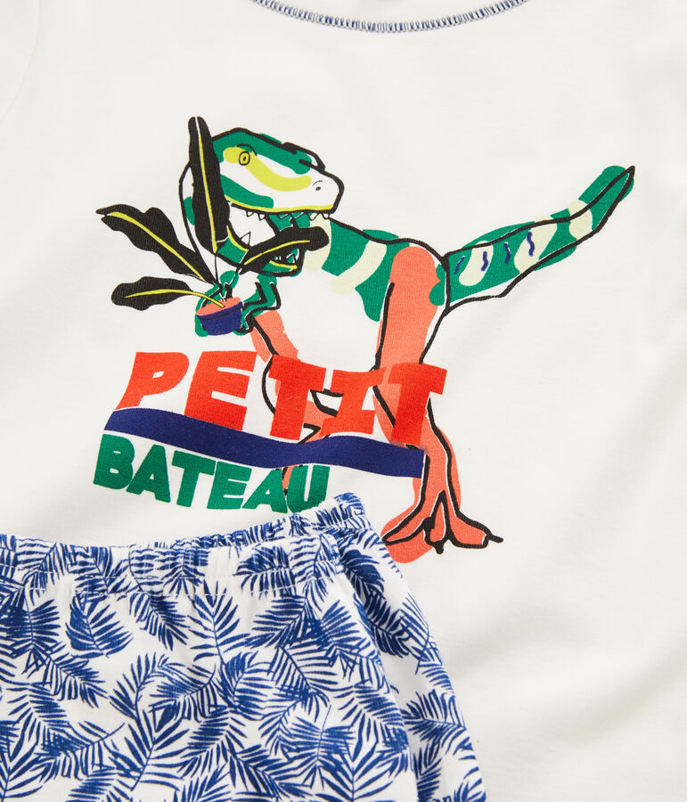 Rippstrick-Kurzpyjama f&uuml;r kleine Jungen weiss/vielfarbig