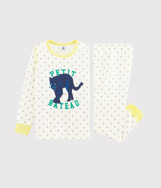 Kinderpyjama aus Doppeljersey für Jungen weiss MARSHMALLOW/grau GRIS