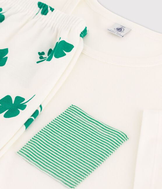 Kinder-Kurzpyjama aus Bio-Baumwolle für Jungen weiss MARSHMALLOW/weiss MULTICO