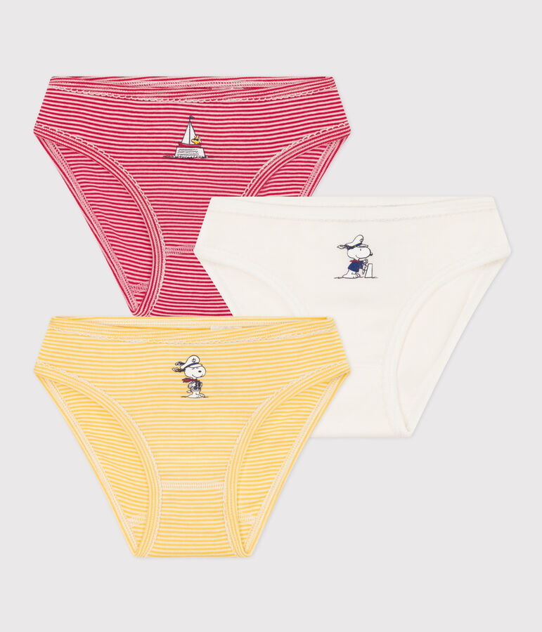 3er-Set Slips aus Baumwolle Petit Bateau X Snoopy f&uuml;r M&auml;dchen vielfarbig