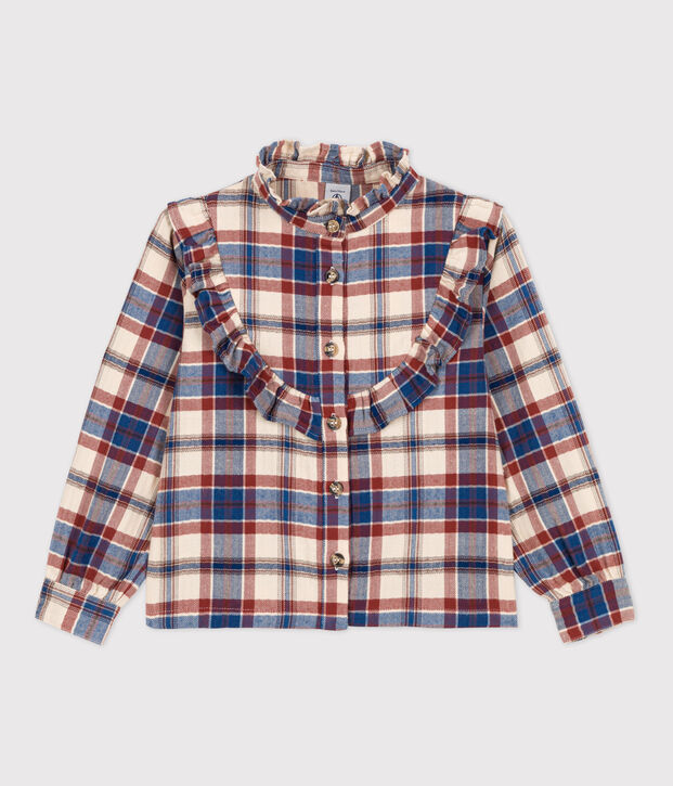 Lang&auml;rmelige karierte Kinderbluse aus Flanell f&uuml;r M&auml;dchen naturfarben/vielfarbig